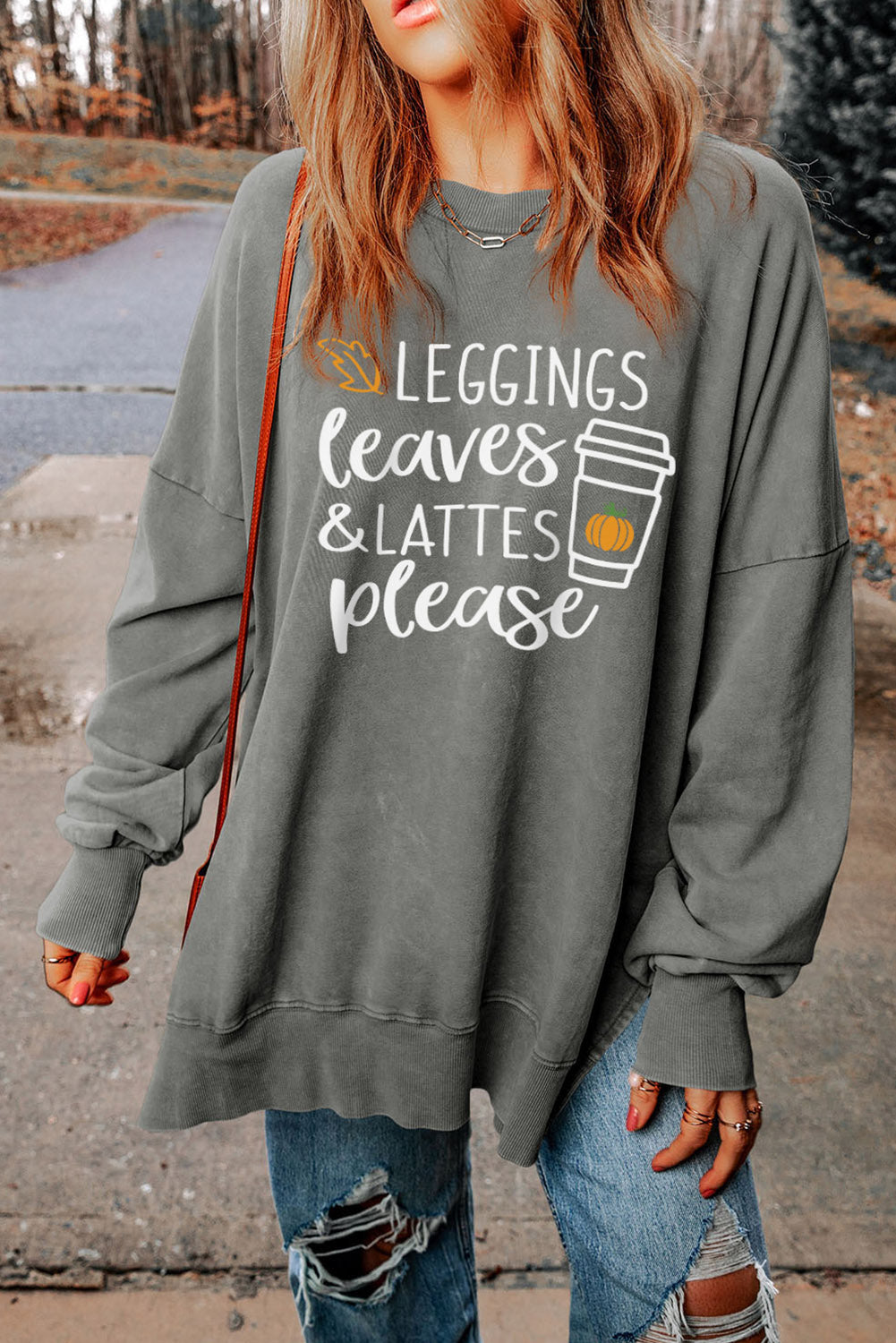 Black Slogan Print Side Split Oversized Sweatshirt