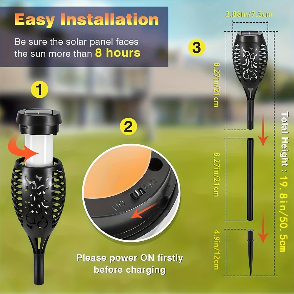 4/8/12pcs/pack Solar Halloween Decorations Lights Outdoor, Light Control, 12LED Solar Torch Lights With Flickering Flame For Garden Decor, Mini IP65 Waterproof Landscape Flame Lights For Yard Pathway Patio Pool - Auto On/Off