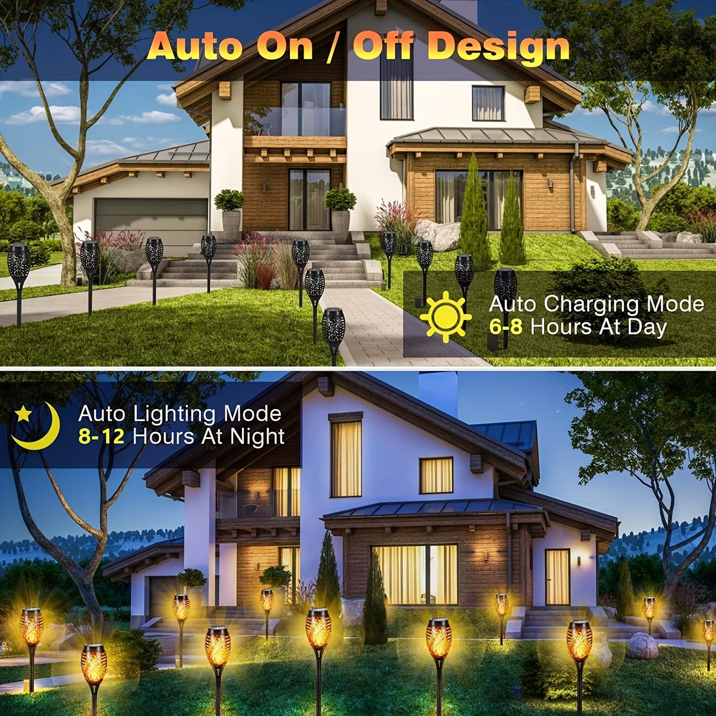 4/8/12pcs/pack Solar Halloween Decorations Lights Outdoor, Light Control, 12LED Solar Torch Lights With Flickering Flame For Garden Decor, Mini IP65 Waterproof Landscape Flame Lights For Yard Pathway Patio Pool - Auto On/Off
