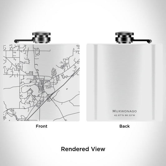 Mukwonago - Wisconsin Engraved Map Hip Flask in Matte White
