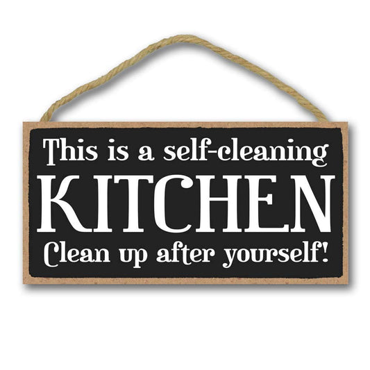 Kitchen Decor, This Is A Self Cleaning Kitchen Hanging Wall Art, Decorative Wood Sign Home Decor