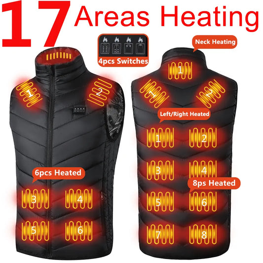 17 Areas Heated Vest Men Women Electric Heating Vest Usb Heated Jacket Heated Vest Bodywarmer Heated Down Jacket  Winter