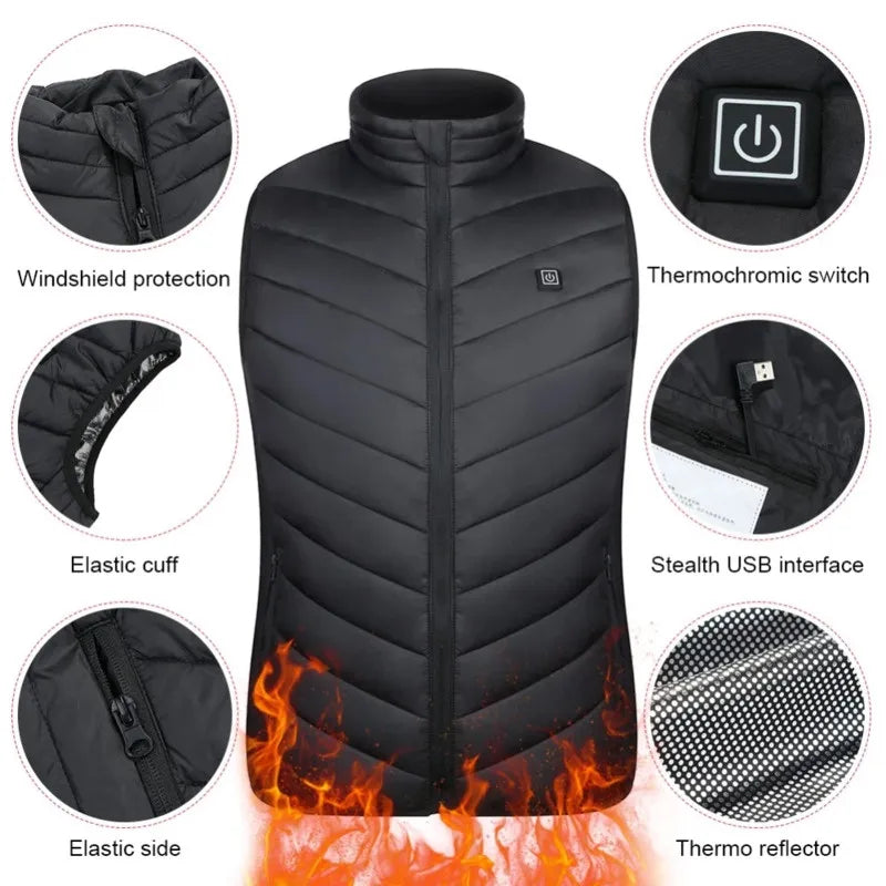 17 Areas Heated Vest Men Women Electric Heating Vest Usb Heated Jacket Heated Vest Bodywarmer Heated Down Jacket  Winter