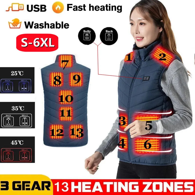 17 Areas Heated Vest Men Women Electric Heating Vest Usb Heated Jacket Heated Vest Bodywarmer Heated Down Jacket  Winter