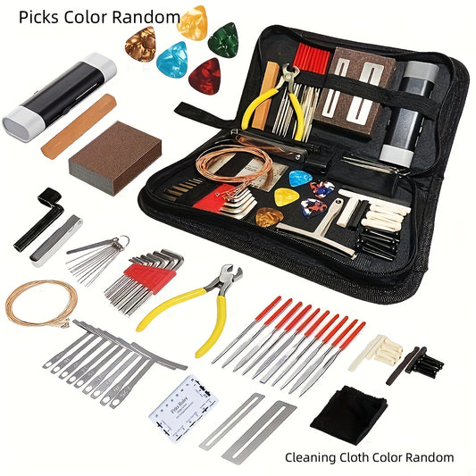 Complete Guitar Repair and Maintenance Tool Kit with Strings, Picks, Bridge Pins, and Gauge - Perfect Gift for Musicians and Guitar Enthusiasts