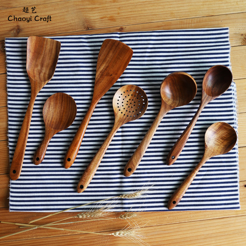 Chaoyi Factory Direct Thailand Teak Varnish Solid Wood Spatula Kitchen Stir-fry Soup Wooden Spoon Wooden Spatula Set