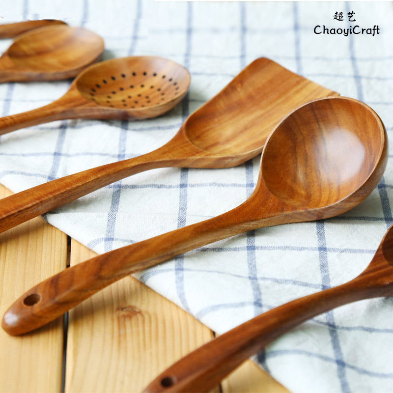 Chaoyi Factory Direct Thailand Teak Varnish Solid Wood Spatula Kitchen Stir-fry Soup Wooden Spoon Wooden Spatula Set