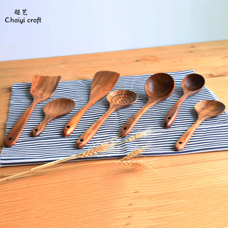 Chaoyi Factory Direct Thailand Teak Varnish Solid Wood Spatula Kitchen Stir-fry Soup Wooden Spoon Wooden Spatula Set