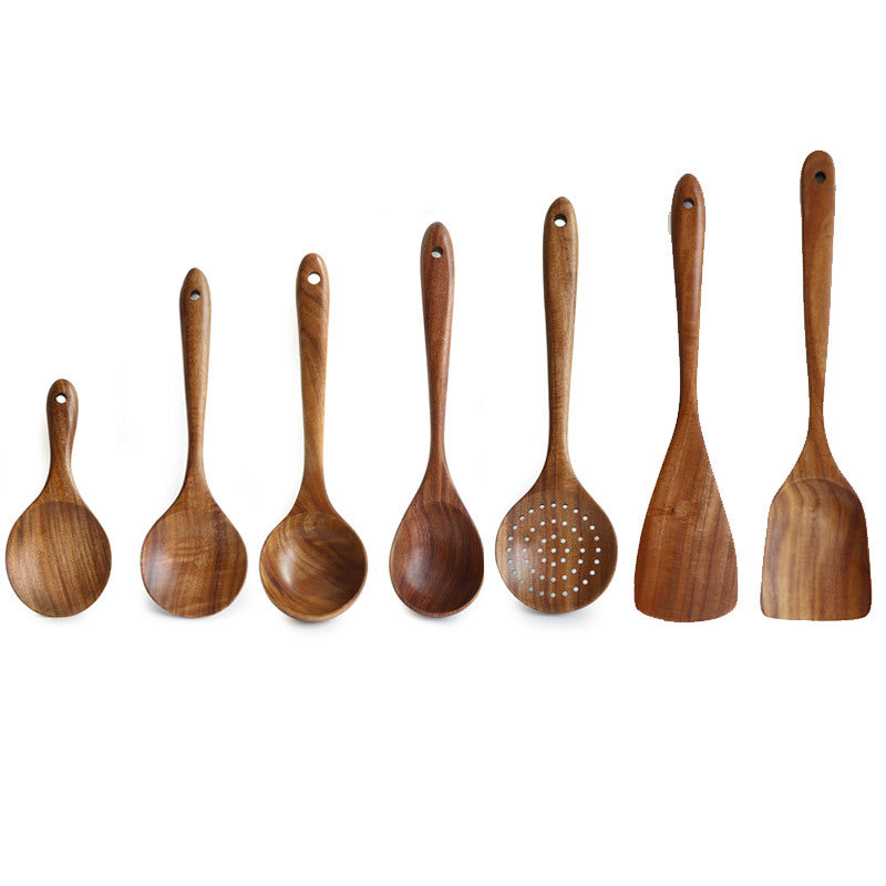 Chaoyi Factory Direct Thailand Teak Varnish Solid Wood Spatula Kitchen Stir-fry Soup Wooden Spoon Wooden Spatula Set
