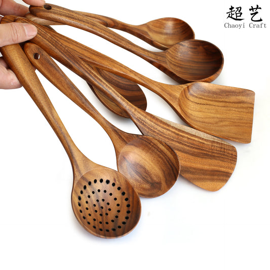 Chaoyi Factory Direct Thailand Teak Varnish Solid Wood Spatula Kitchen Stir-fry Soup Wooden Spoon Wooden Spatula Set