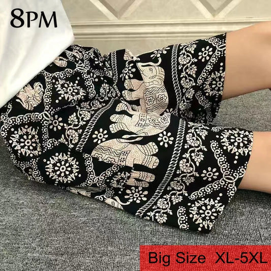 Palazzo Tropical Floral Casual  Shorts Plus Size  Home Cotton  Printing  Loose Beach Bottoms