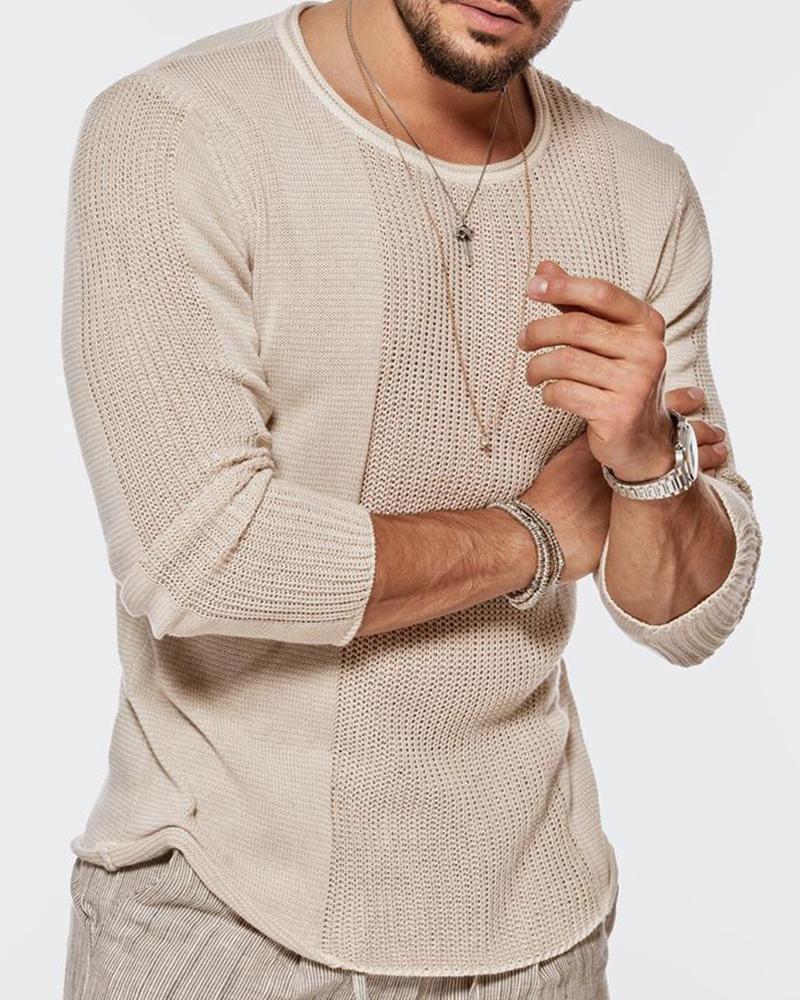 Long-sleeved Round Neck Hollow Knitted