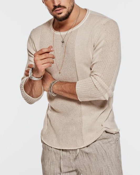 Long-sleeved Round Neck Hollow Knitted