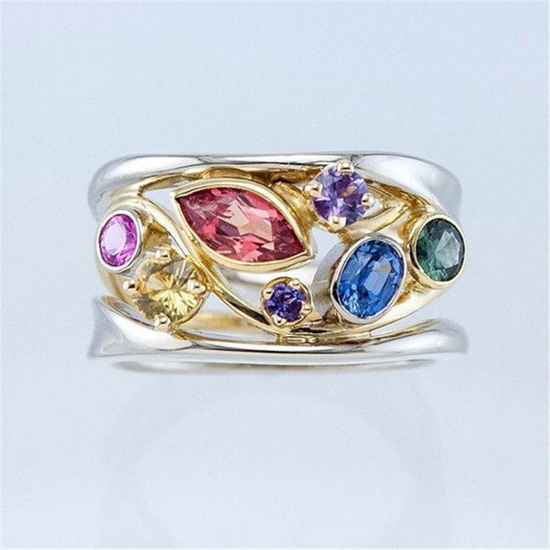 Exquisite Multi-color Geometric Pattern Women&#039;s Ring, Zircon Wavy Line Ring