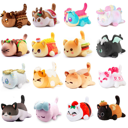 New Christmas Cat Doll Burger Strawberry Cake Cat Plush  Elk Toy Pillow