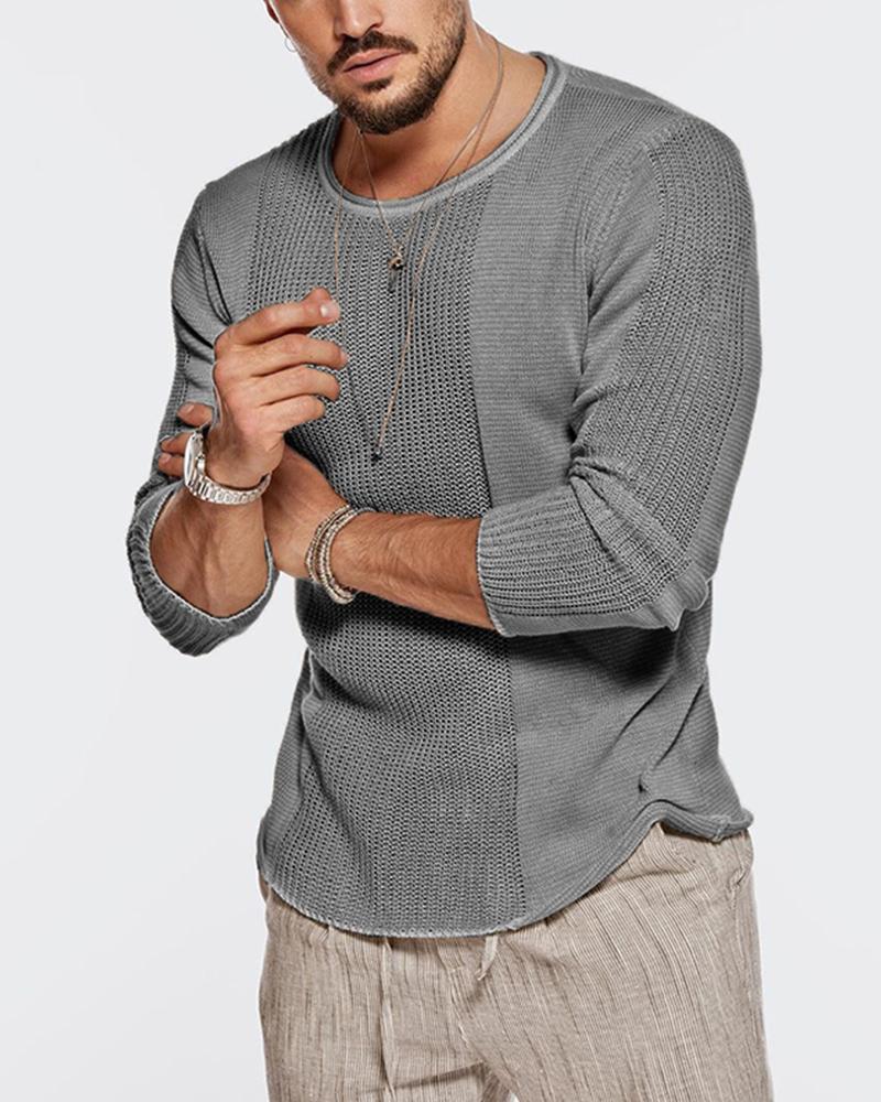 Long-sleeved Round Neck Hollow Knitted
