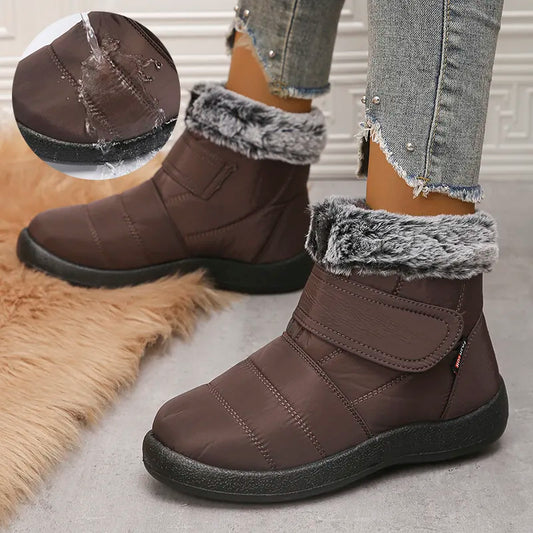 Waterproof Non-Slip Snow Boots for Women Faux Fur Plush Winter Ankle Boots Woman Hook Loop Down Warm Cotton Padded Shoes Botas
