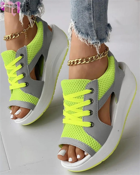 Women's Sneakers Light Breath Casual Shoes Female Wedges Heels Mesh Summer Vulcanize Flat Platform Peep Toe Sandals Women 2023