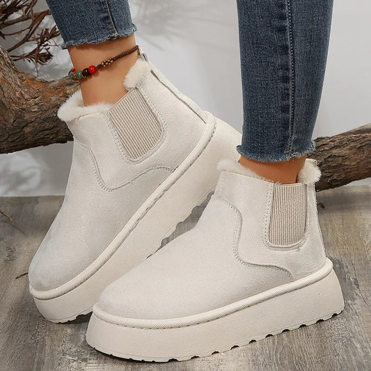 New Faux Suede Winter Ankle Boots Women Keep Warm Faux Fur Platform Snow Boots Woman Thicken Plush Chelsea Booties Cotton Shoes