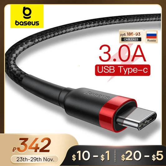 Baseus USB Type C Cable for Samsung S10 S9 Quick Charge 3.0 Cable USB C Fast Charging for Huawei P30 Xiaomi USB-C Charger Wire