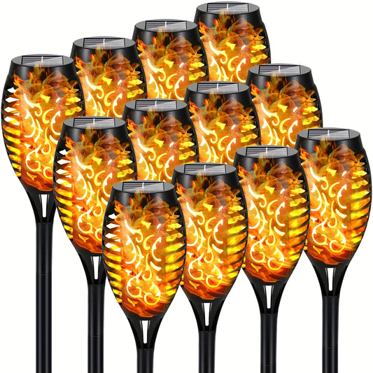 4/8/12pcs/pack Solar Halloween Decorations Lights Outdoor, Light Control, 12LED Solar Torch Lights With Flickering Flame For Garden Decor, Mini IP65 Waterproof Landscape Flame Lights For Yard Pathway Patio Pool - Auto On/Off