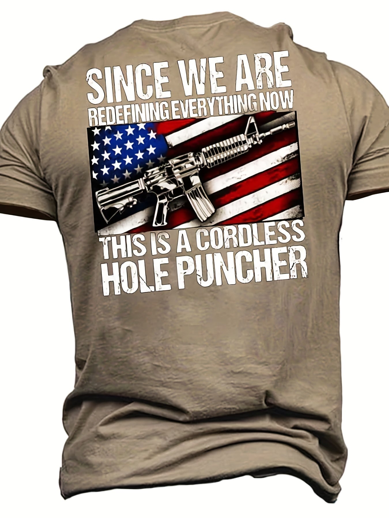 Letter And Flag Print, Men's Novelty T-shirt, Trendy Vintage Tees For Summer