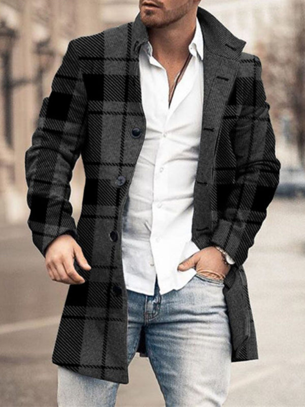 Nuevo abrigo casual de lana con cuello alto y bolsillo de longitud media para hombre 