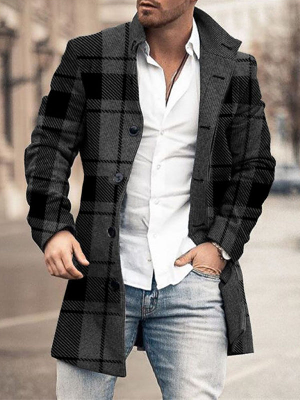 Nuevo abrigo casual de lana con cuello alto y bolsillo de longitud media para hombre 