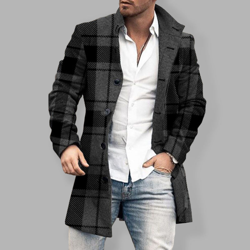 Nuevo abrigo casual de lana con cuello alto y bolsillo de longitud media para hombre 