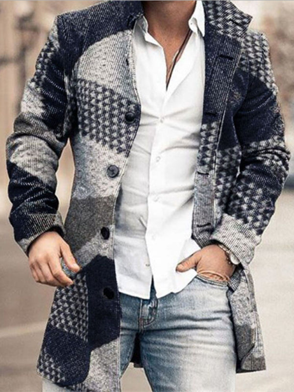 Nuevo abrigo casual de lana con cuello alto y bolsillo de longitud media para hombre 