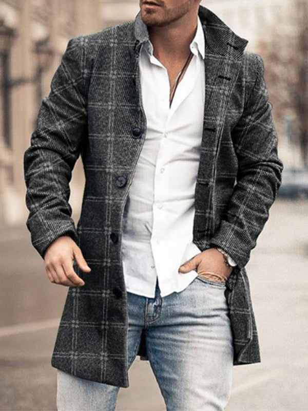 Nuevo abrigo casual de lana con cuello alto y bolsillo de longitud media para hombre 